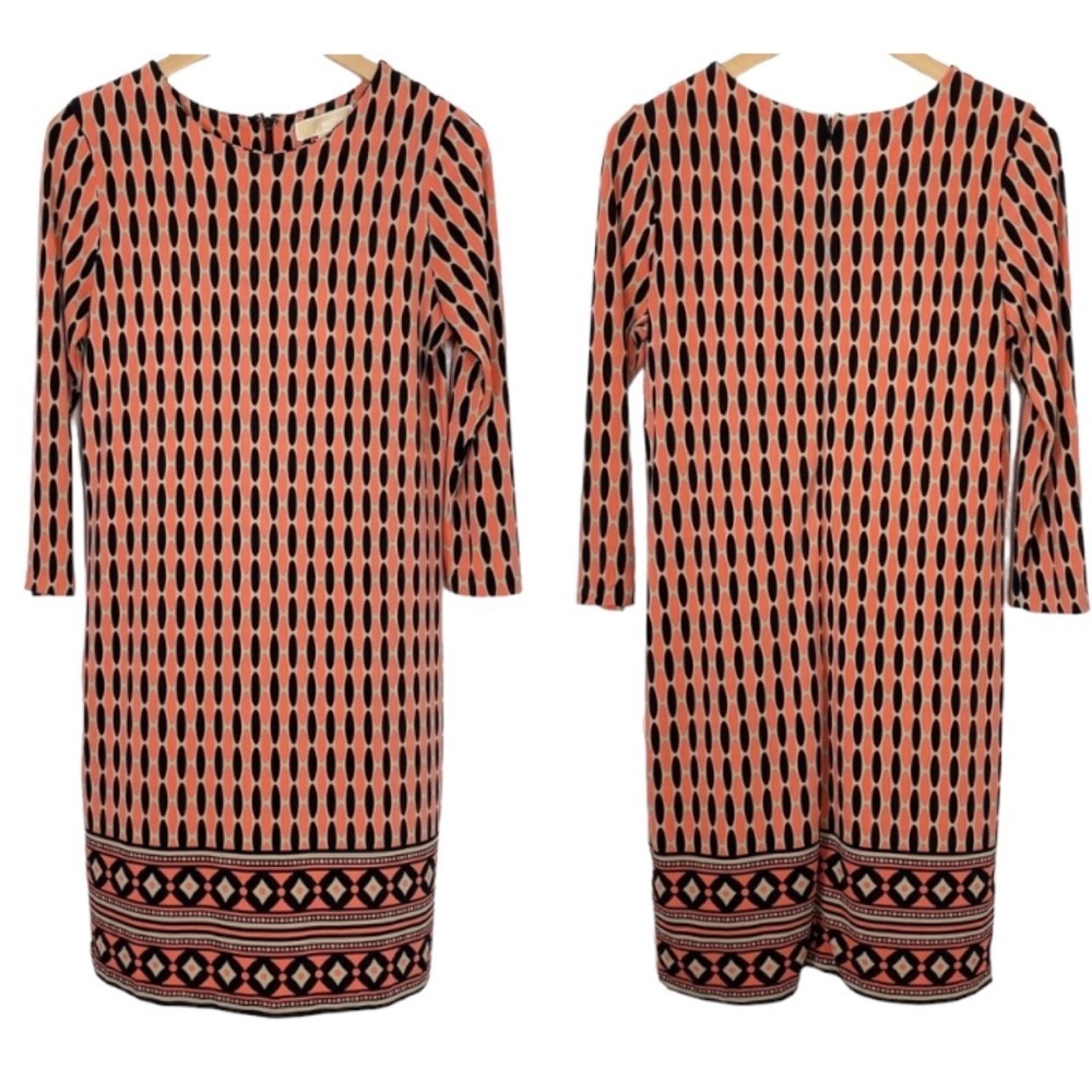 MICHAEL KORS Bold Geometric Print Coral Shift Dress Business Work wear S…